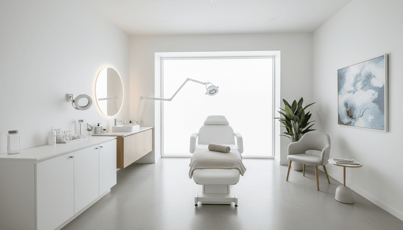 Bright and clean treatment room in a medical aesthetics clinic