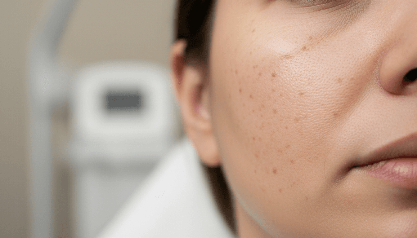 Close-up of sunspots on skin before PicoWay treatment