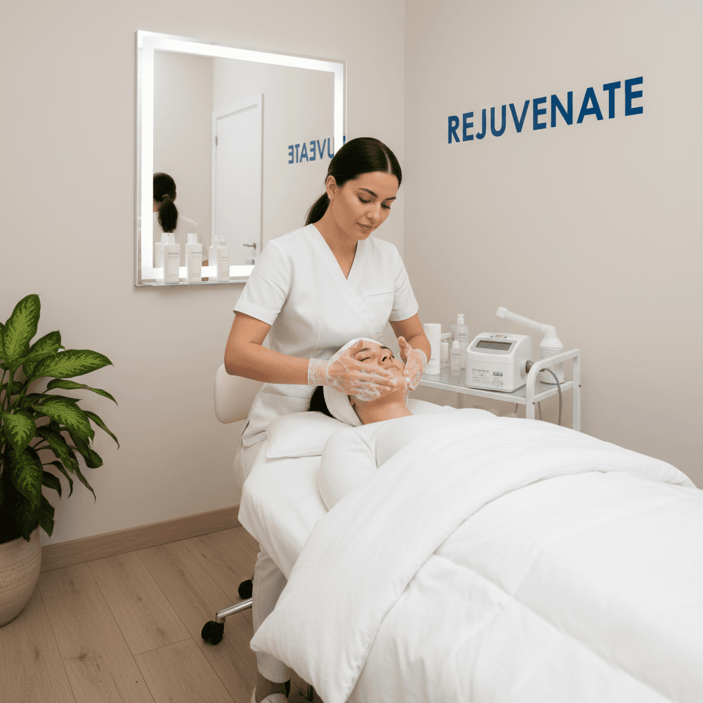 Facial cleansing treatment in progress, gentle clinical care
