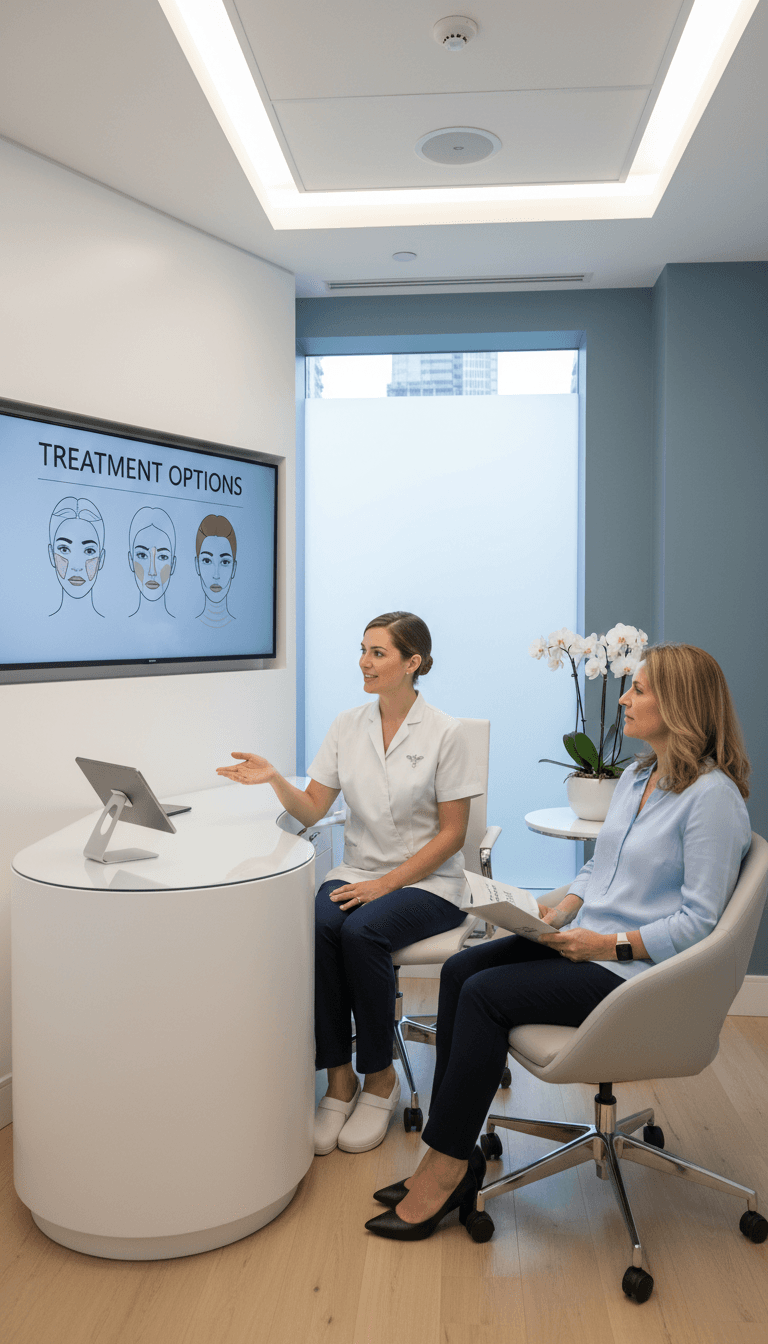 Vivian W., RN, consulting with a client in a bright, clean consultation room at Ever Beauty Clinic