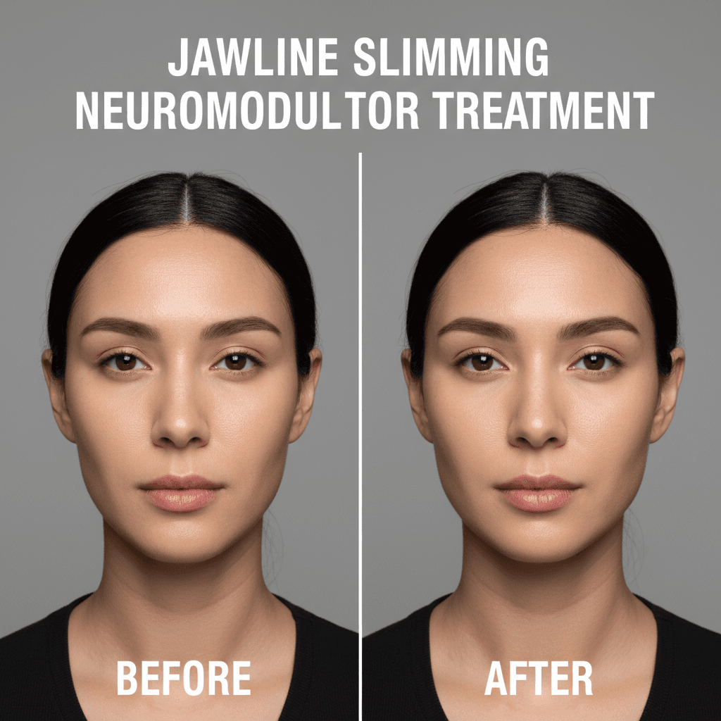 Jawline slimming before and after neuromodulator treatment showing softer jaw contour results