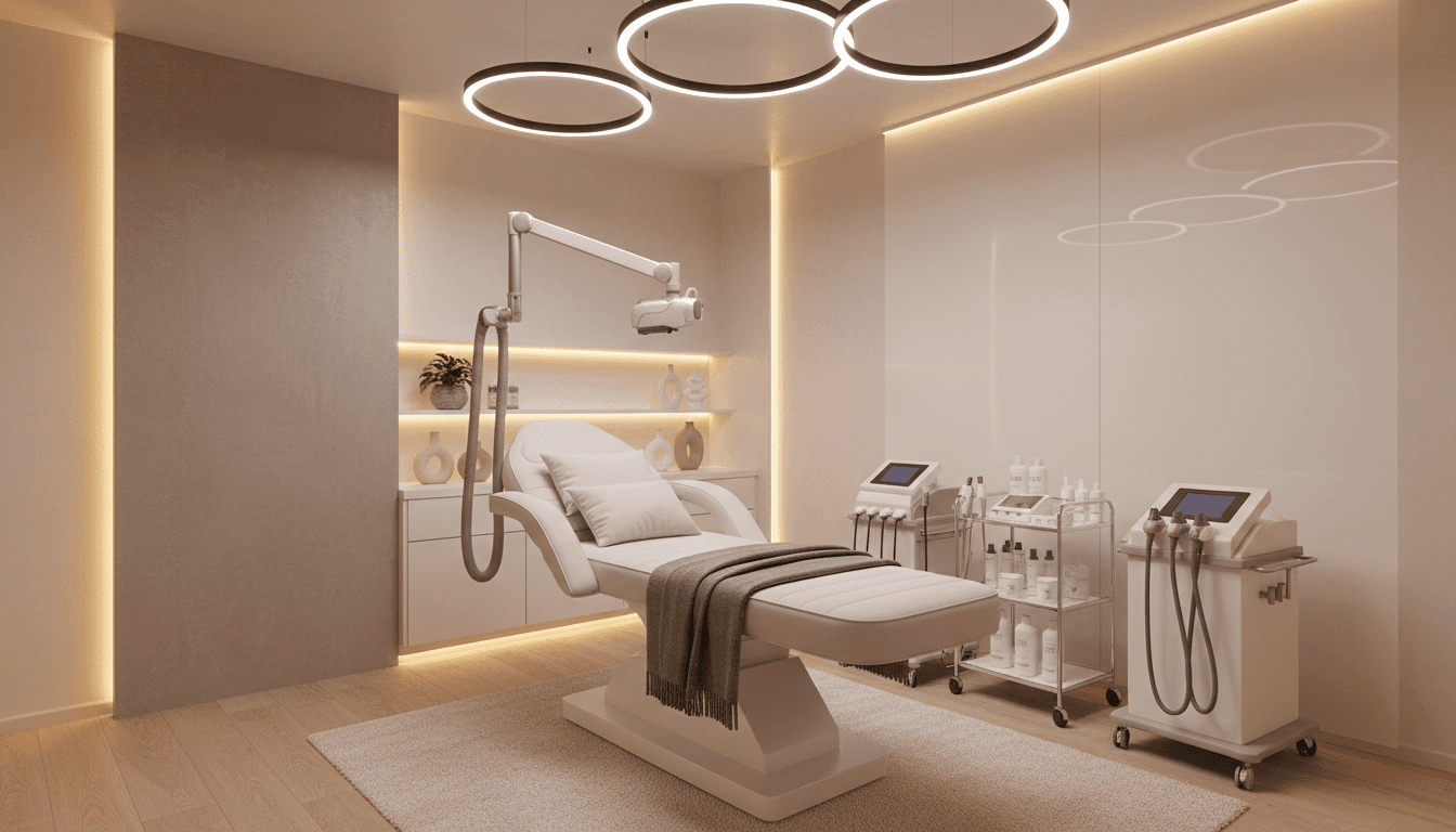 Modern medical aesthetics clinic treatment room with professional equipment