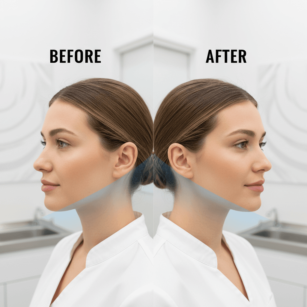 Jawline contour before and after injectables, subtle definition