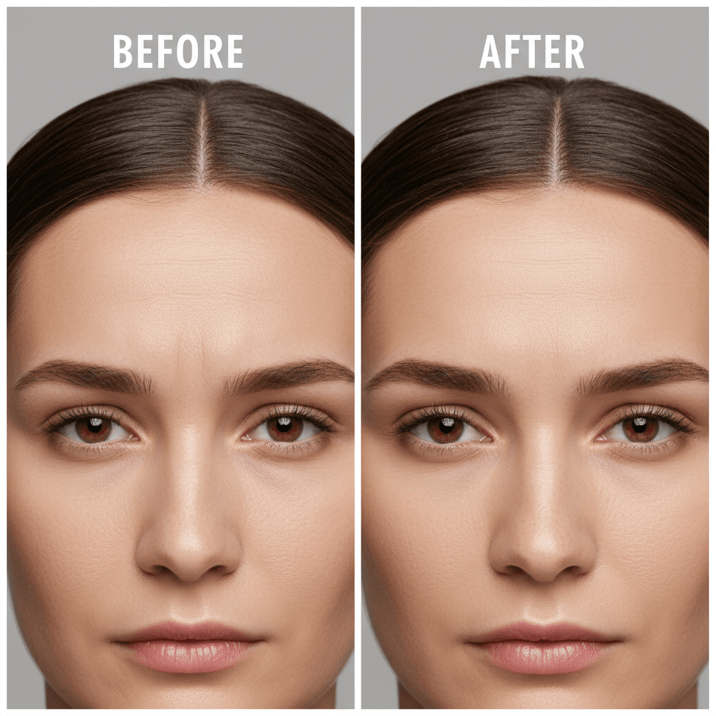 Forehead lines before and after BOTOX treatment for natural-looking wrinkle reduction