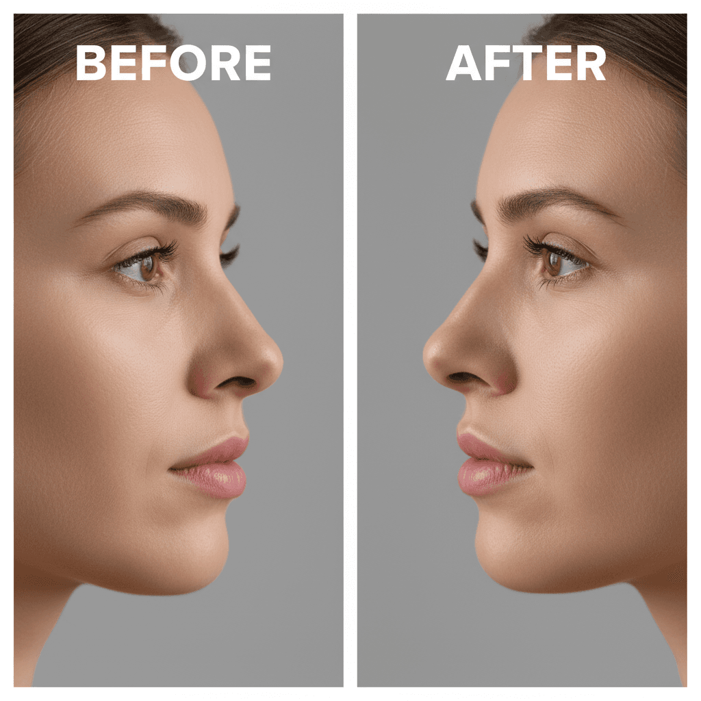 Side profile before and after Dysport lip flip showing subtle upper lip enhancement