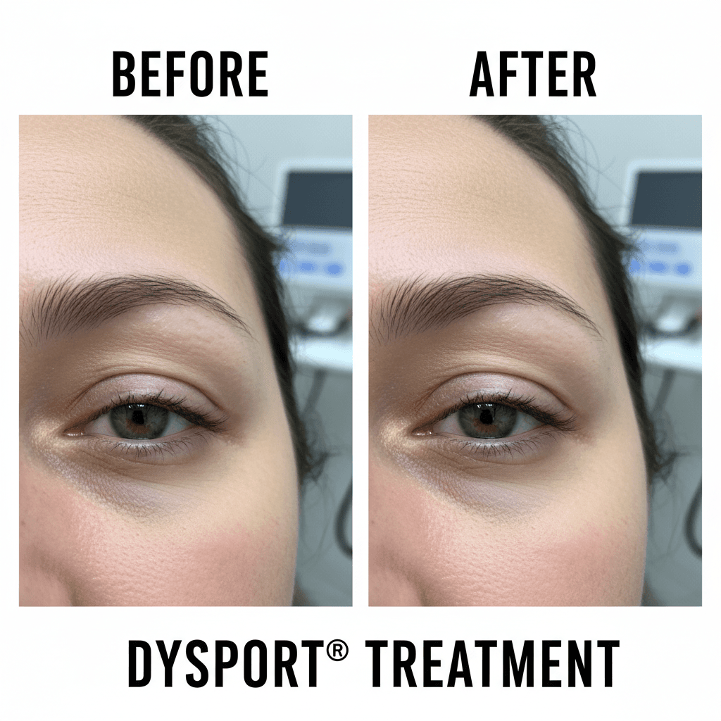 Crow's feet before and after Dysport, softer eye area