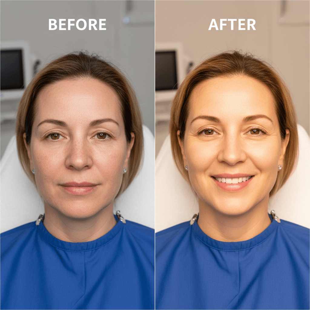 Laser treatment before and after, more even skin tone