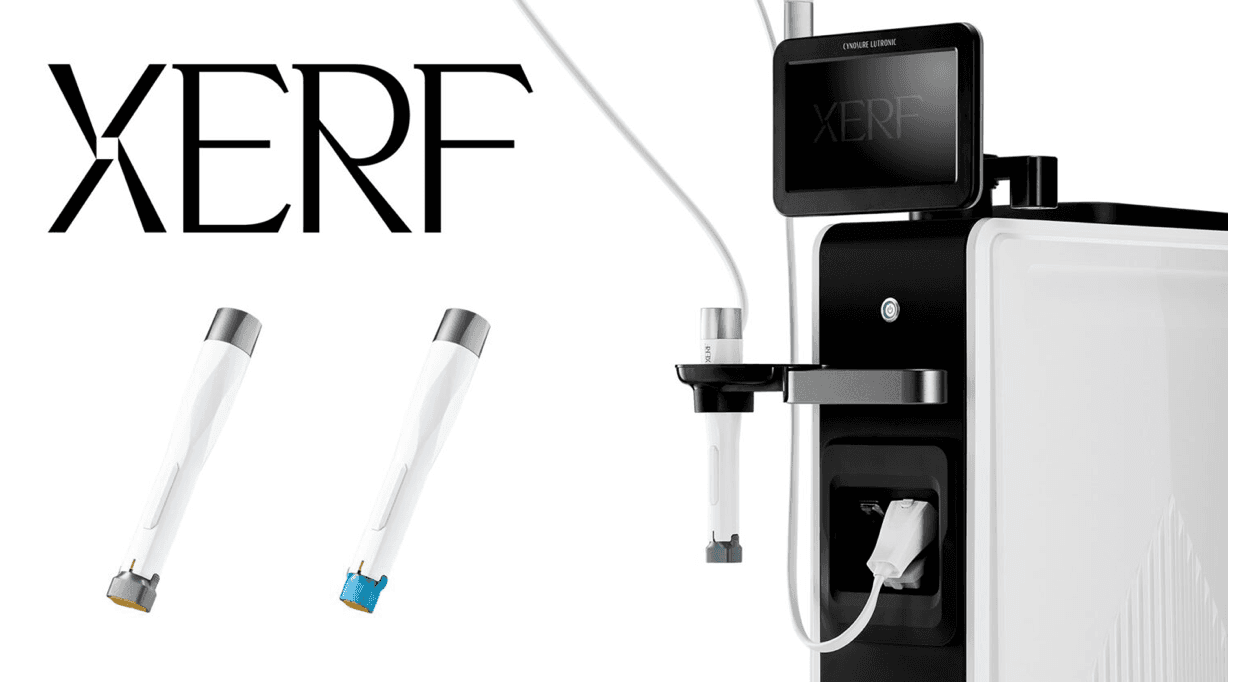 XERF medical aesthetic system by Cynosure Lutronic with a touchscreen console and two handpieces.