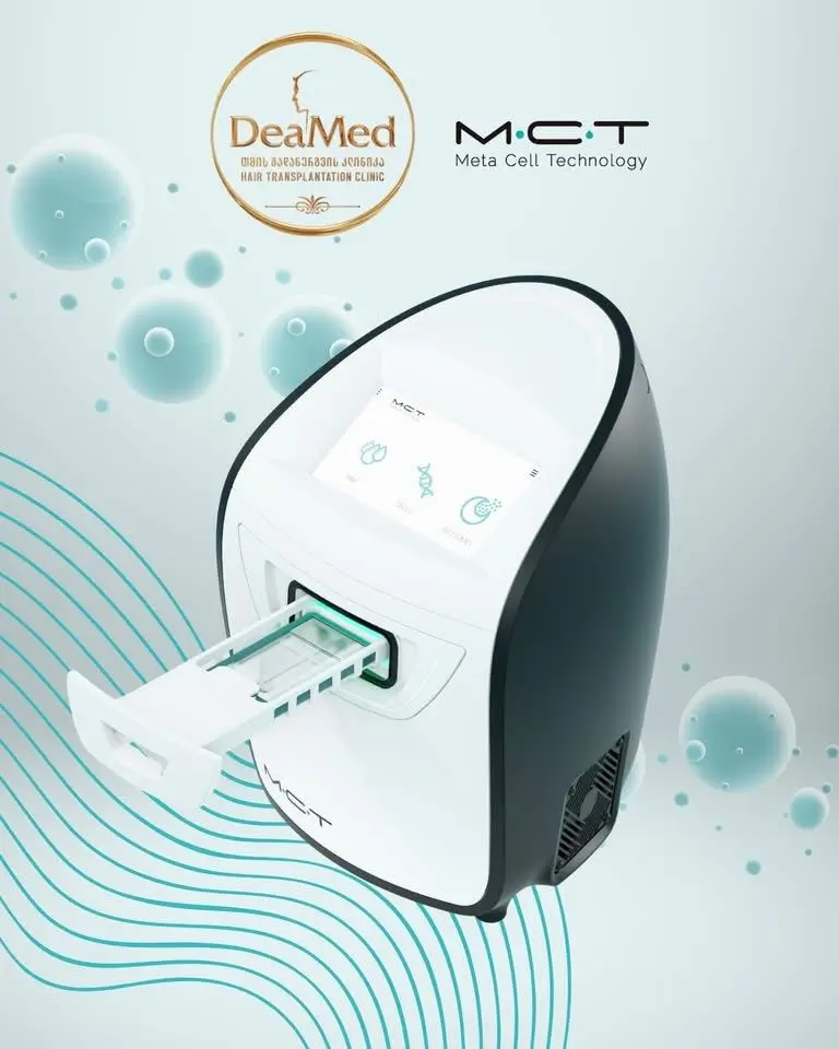Sleek Meta Cell Technology device with a digital display and slide tray for hair transplantation.